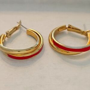 Gold and Red Tone Hoop Earrings